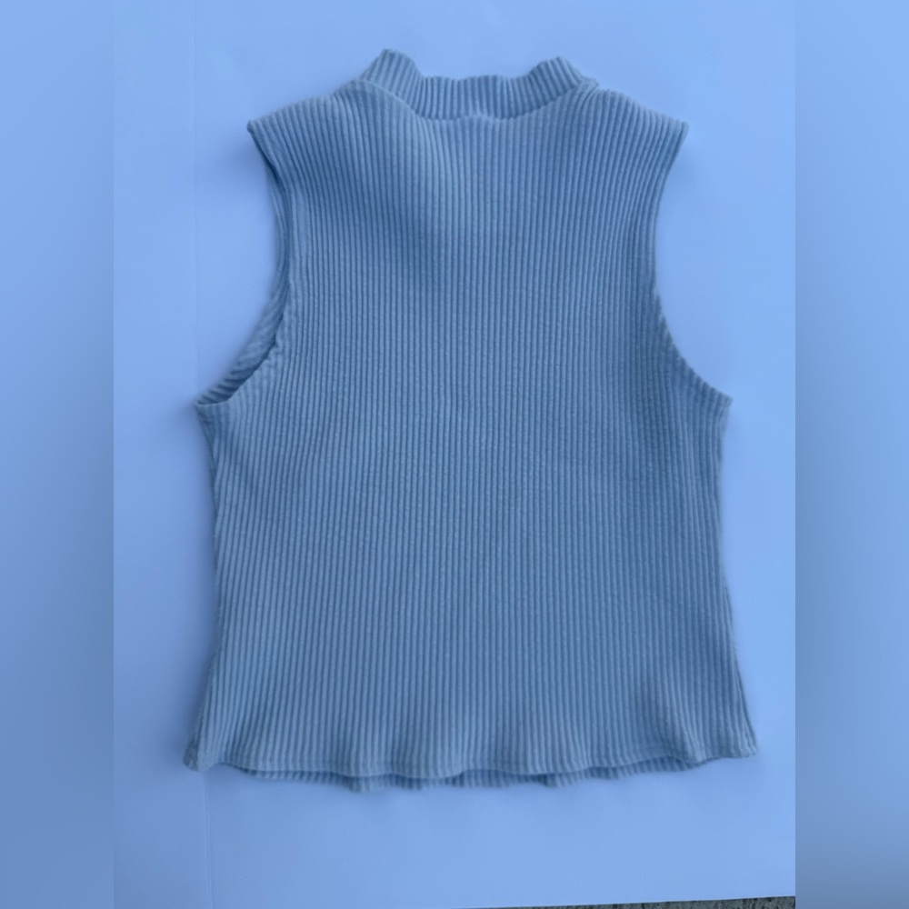 Francesca’s Icy Blue Ribbed Mock Neck Ribbed Tank Top | Large - Picture 6 of 8